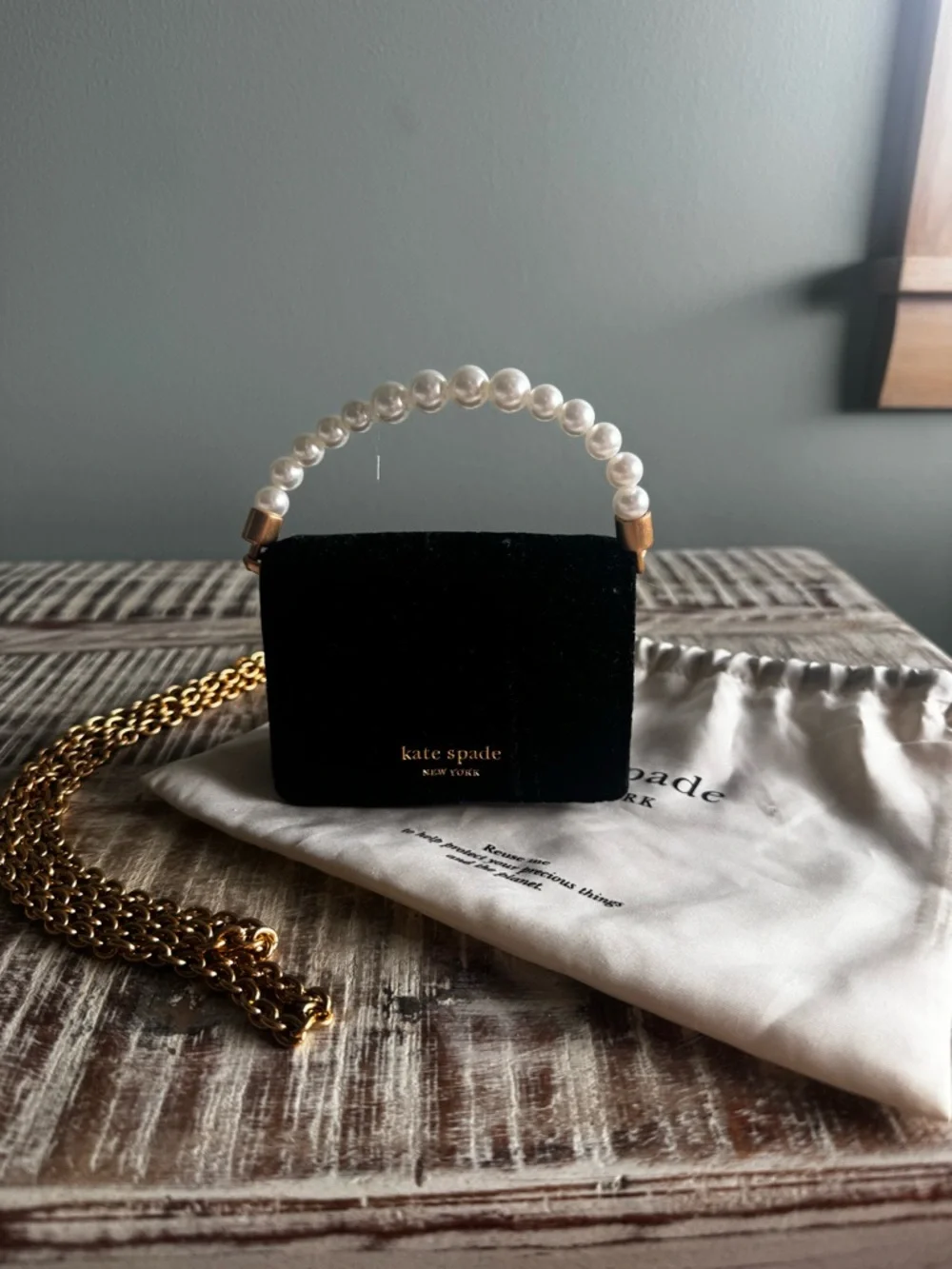 Kate Spade Black Velvet Pearl Handle Mini Bag - Picture 9 of 9